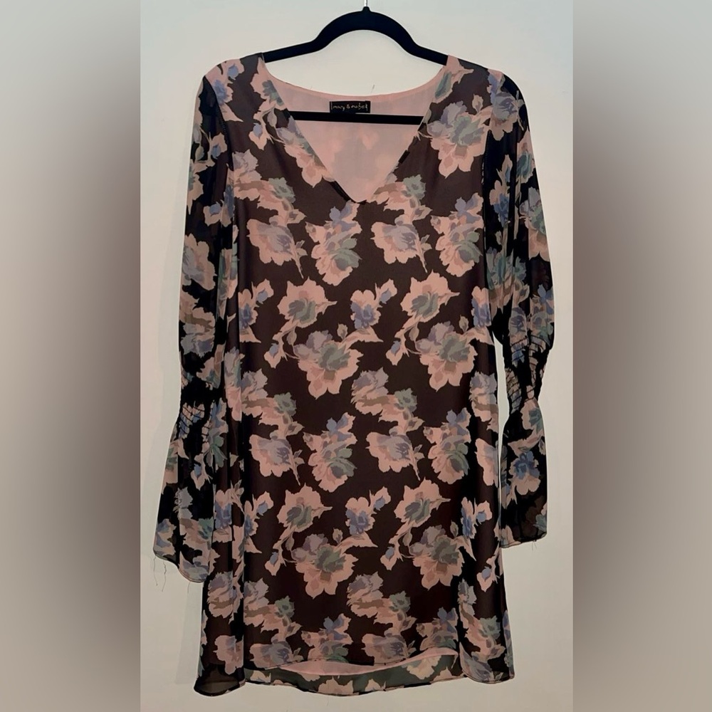 Mary & Mabel Black and Pink Floral Long Sleeve Dress